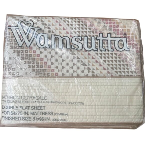 Wamsutta Nassau No-Iron Dbl Flat Sheet Beige Multicolor 50% Cotton/Poly 1981 Vtg - Picture 1 of 3